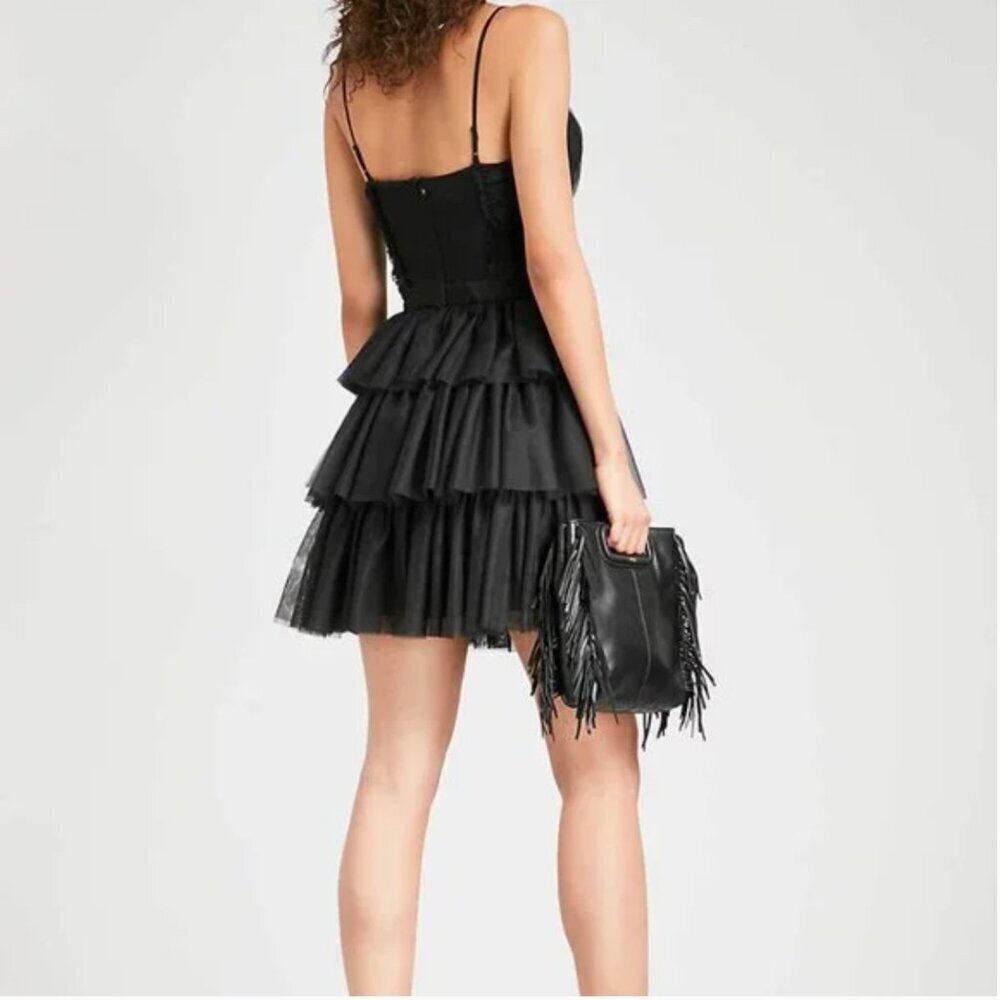 Maje Richard Dress Tiered Tulle Spaghetti Strap Sleeveless Mini Black New Small - Picture 2 of 8